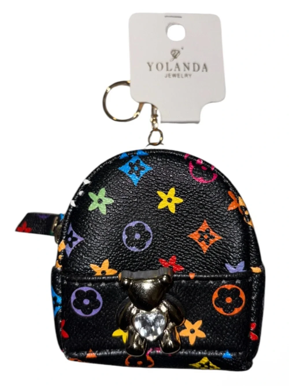 Mini Backpack Keychain with Teddy Accent